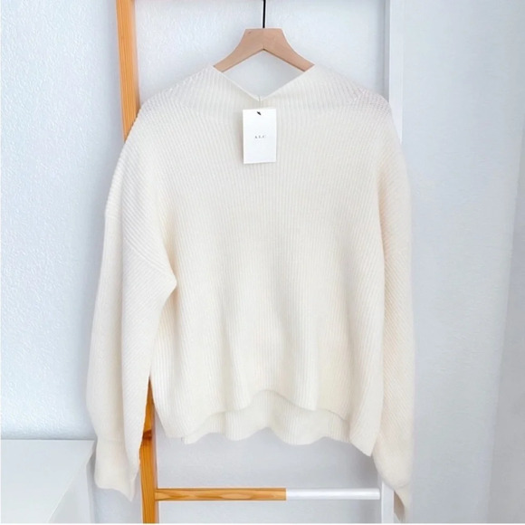 A.L.C Helena Merino Wool Sweater Mock High Neck Cream Women’s Large NEW - Picture 1 of 14